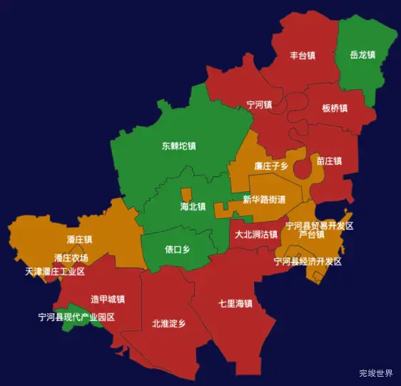 echarts天津市宁河区地图渲染效果实例